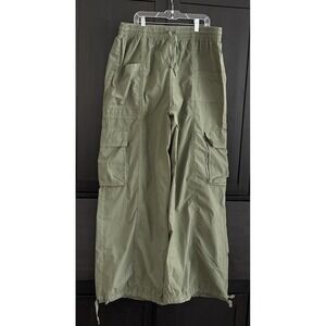 Aerie Wide Leg Cargo Pants Elastic Waist & Ankle Drawstring Olive Green L